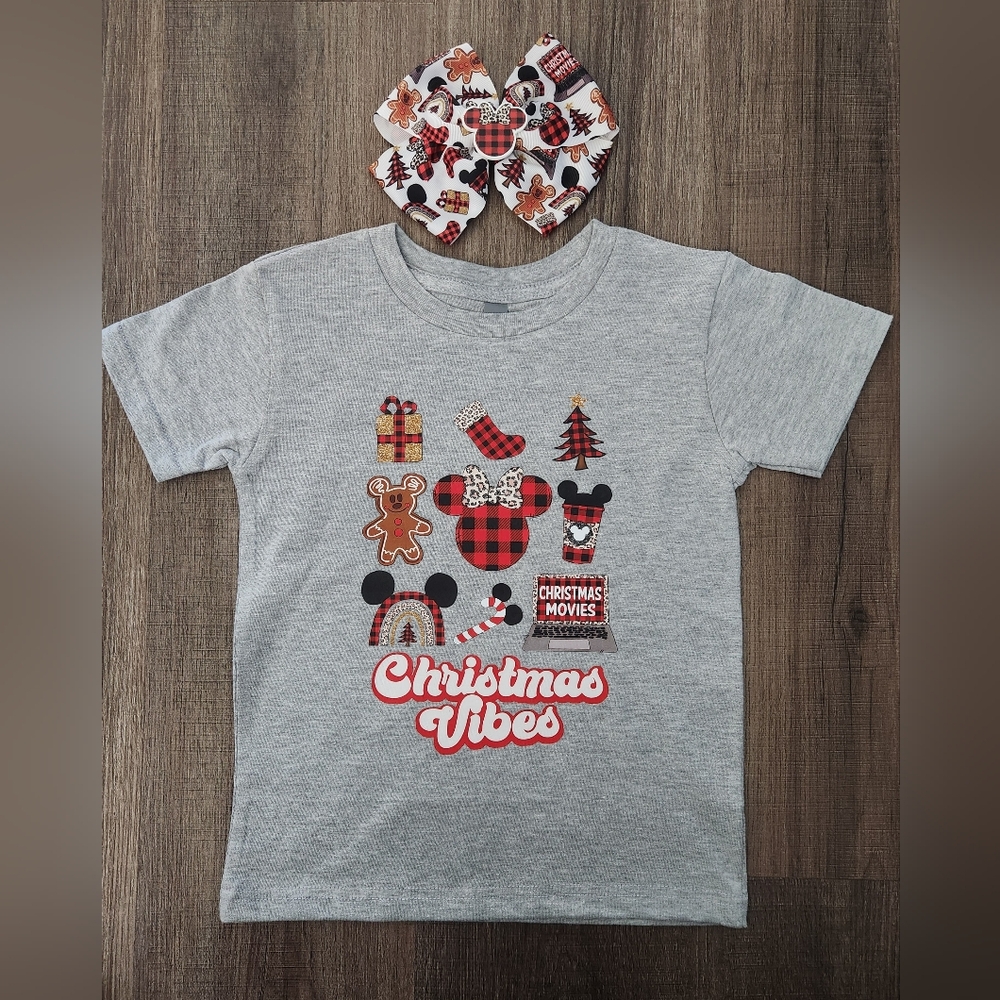 Gray Christmas Vibes T-Shirt with Festive Graphics